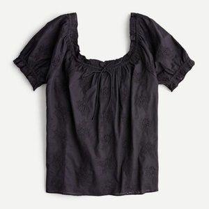 NWT J Crew Black Eyelet Peasant Top size S